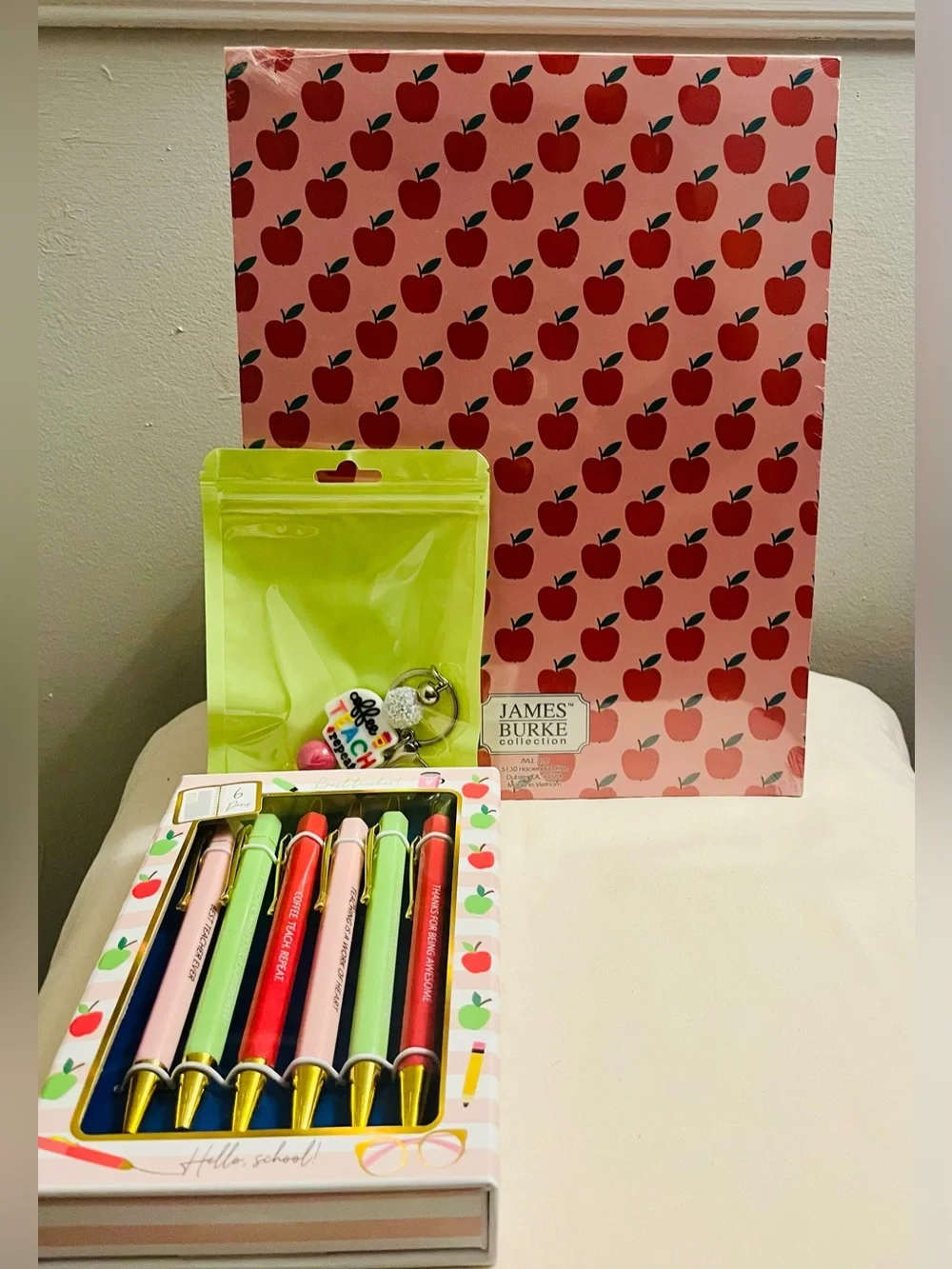 JAMES BURKE NWT Teacher Bundle. Notepad, Pen Set & Keychain/Bag Charm.